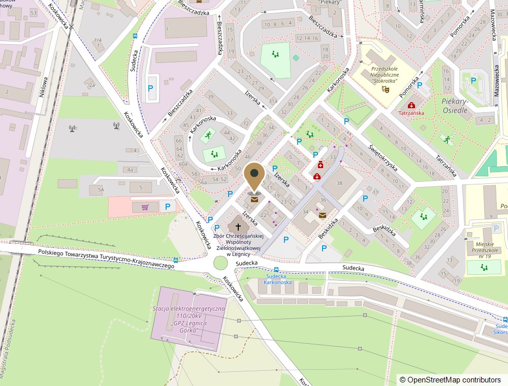 Mapa dojazdu do gabinetu Holistic Therapy – ul. Izerska 4/3, Legnica (osiedle Piekary)